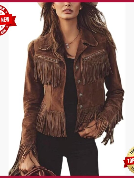 Jackets & Blazers - Small Faux Suede Fringe Jacket Western Cowgirl Style Polyester Blend